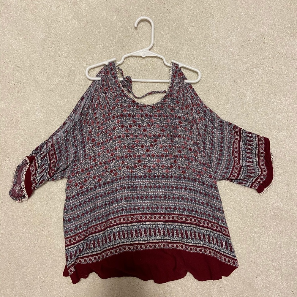 Red cold shoulder with design top
